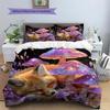 Red Fox with Mushrooms Pattern Bedding Quilt Set  Home Decoration  Gift (1 * duvet cover + 2 * pillowcase  without core)