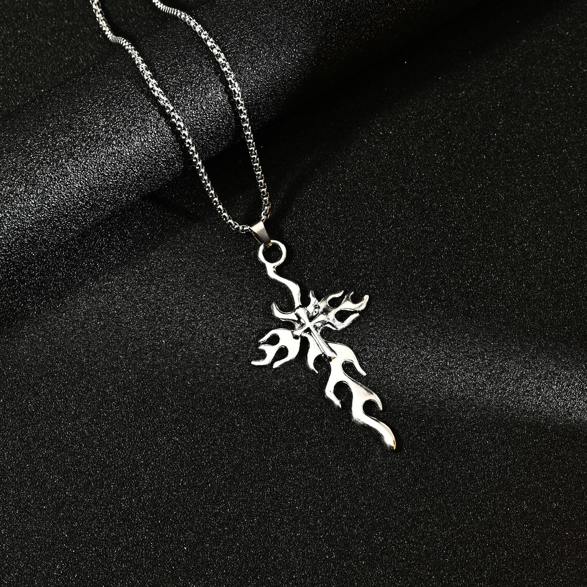 Popular hip-hop necklace does not fade men s and women s ins high-end personality chain irregular cross long simple sweater chain