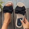 Fashion Women's Beige Bowknot Decor Flat Slippers Lightweight Non Slip Outdoor Beach Slides for Woman Comfort One Strap Casual Slippers