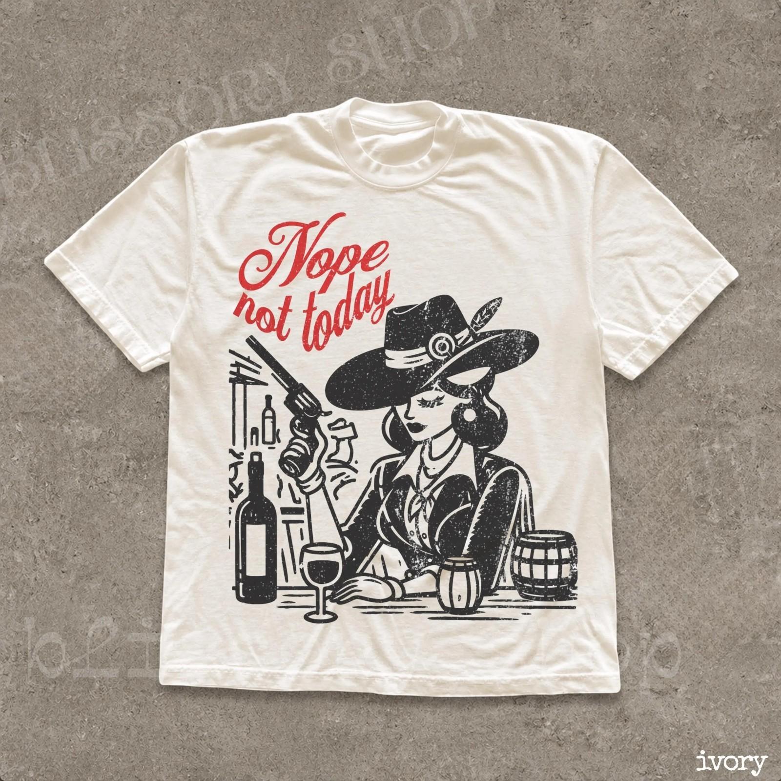 Vintage Nope Not Today Cowgirl 90s Graphic Shirt, Retro Y2k Cowboy T-Shirt XXL