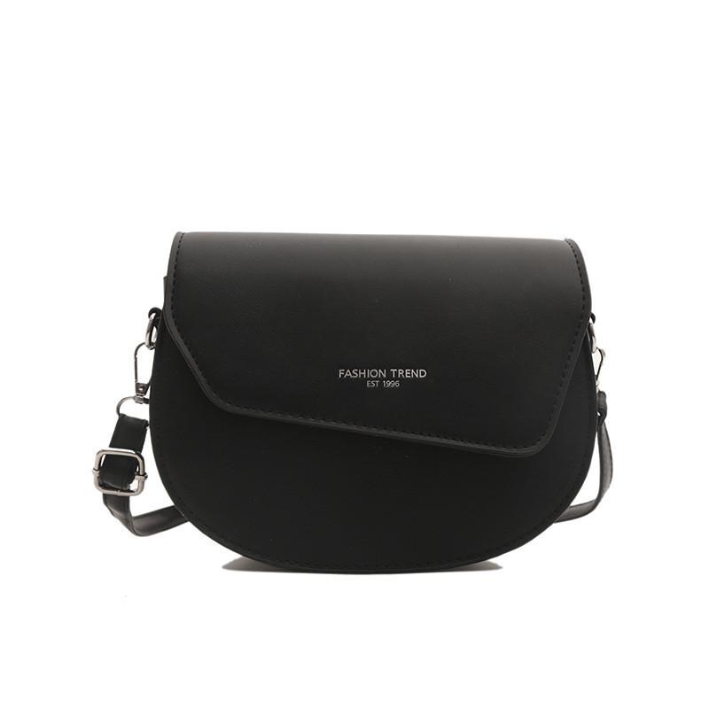 Trendy Street Style Oval Shape Saddle Bag With Stitching Detail Pu Single Shoulder Bag чёрный