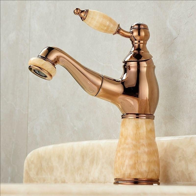 Rose Gold Bathroom Basin Faucets Jade Washroom Basin Sink Tap Mixer Hot Cold Faucet Pull Out Sink Faucet