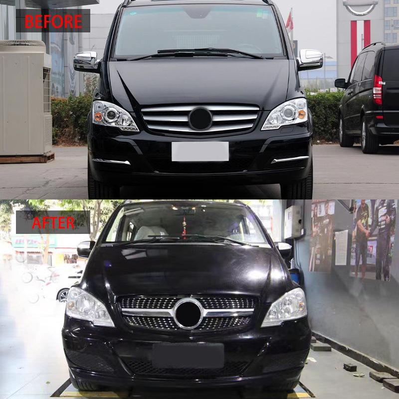 For Viano W639 2011-2014 Front Grille Diamond Star Style ABS Replacement Racing Grill Bumper Mesh Facelift Exterior Car Parts