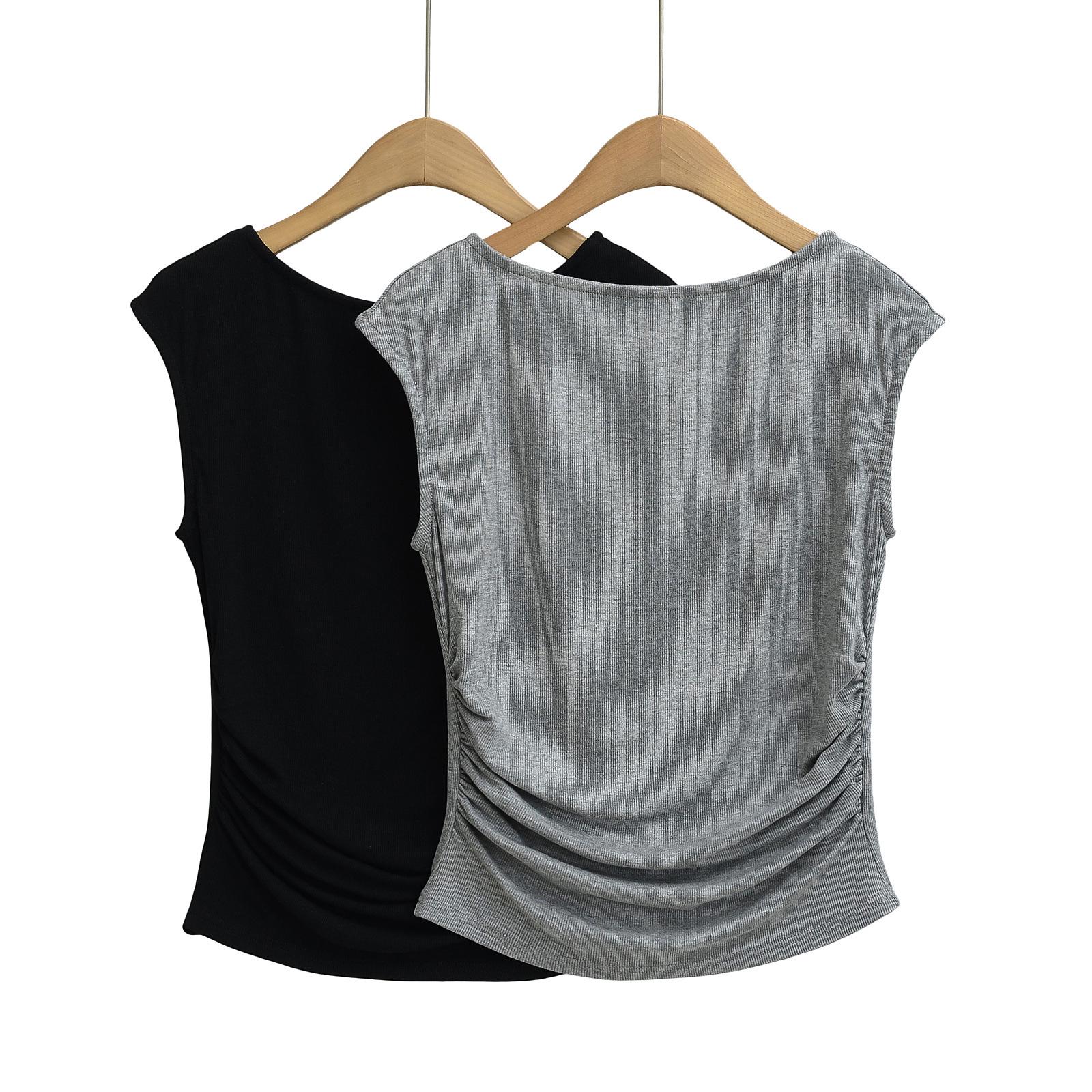 

Spring/Summer 2025 New High-Waist Ruched Crew Neck Tank Top Medium серый