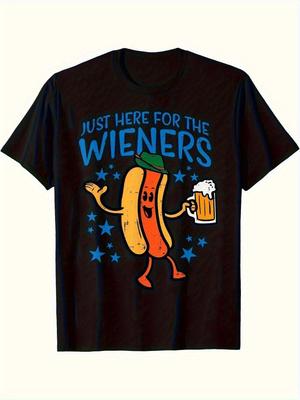 Funny Hot Dog  Beer Graphic TShirt  Just Here for The Wiener Dogs  Beer Slogan Heavyweight Soft Crew Neck Unisex Tee