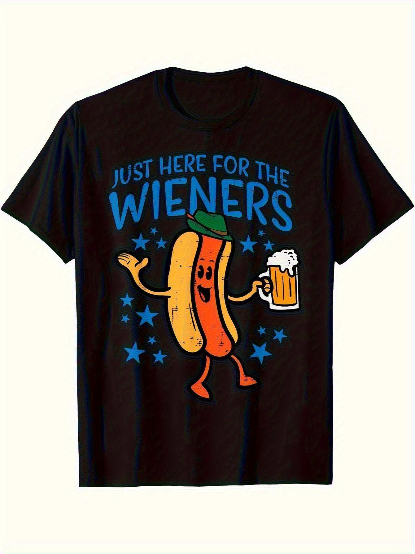 Funny Hot Dog Beer Graphic TShirt Just Here for The Wiener Dogs Beer Slogan Heavyweight Soft Crew Neck Unisex Tee S