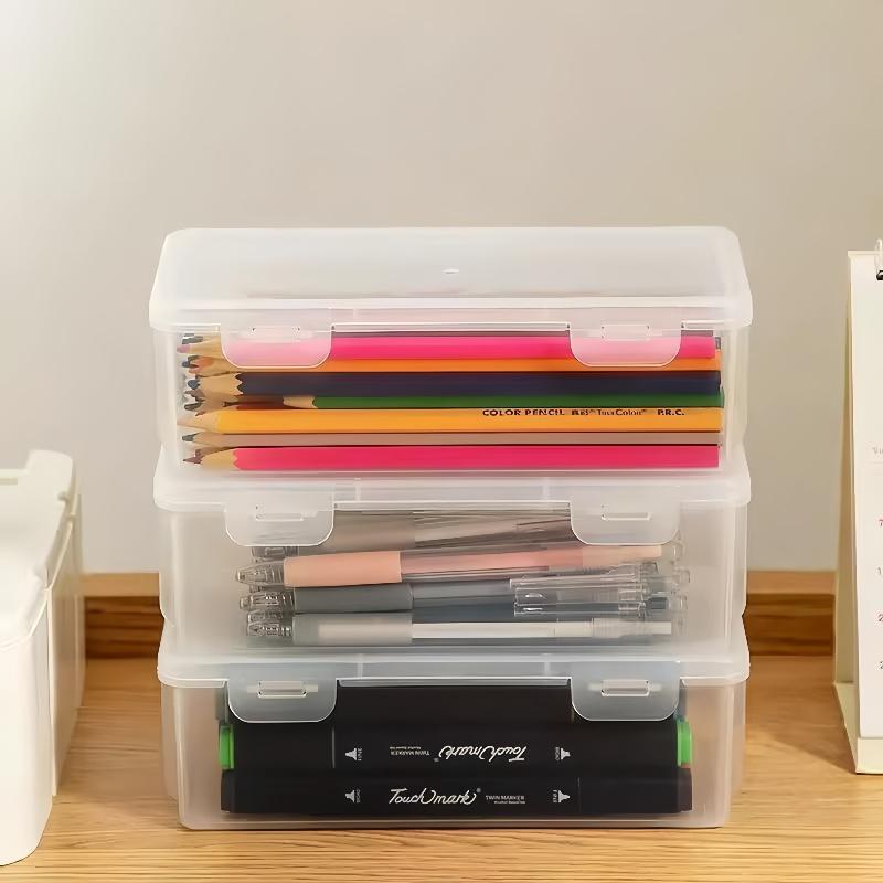 Large transparent PP plastic storage box, suitable for pens, pencils, markers - office and school handicraft and supplies storag