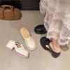 Stepping On Shit Feeling Thick-soled Soft Leather Bag Head Half Slippers Women's Summer Wear Round Head One Pedal Muller Shoes High-heeled Cool Slipp