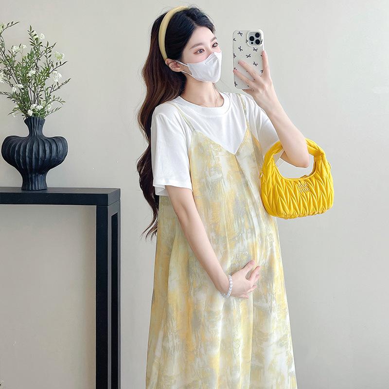 

Chic Maternity Fake Two-Piece Dress: Comfortable, Slimming, Gentle, Loose-Fit Plus Size XL