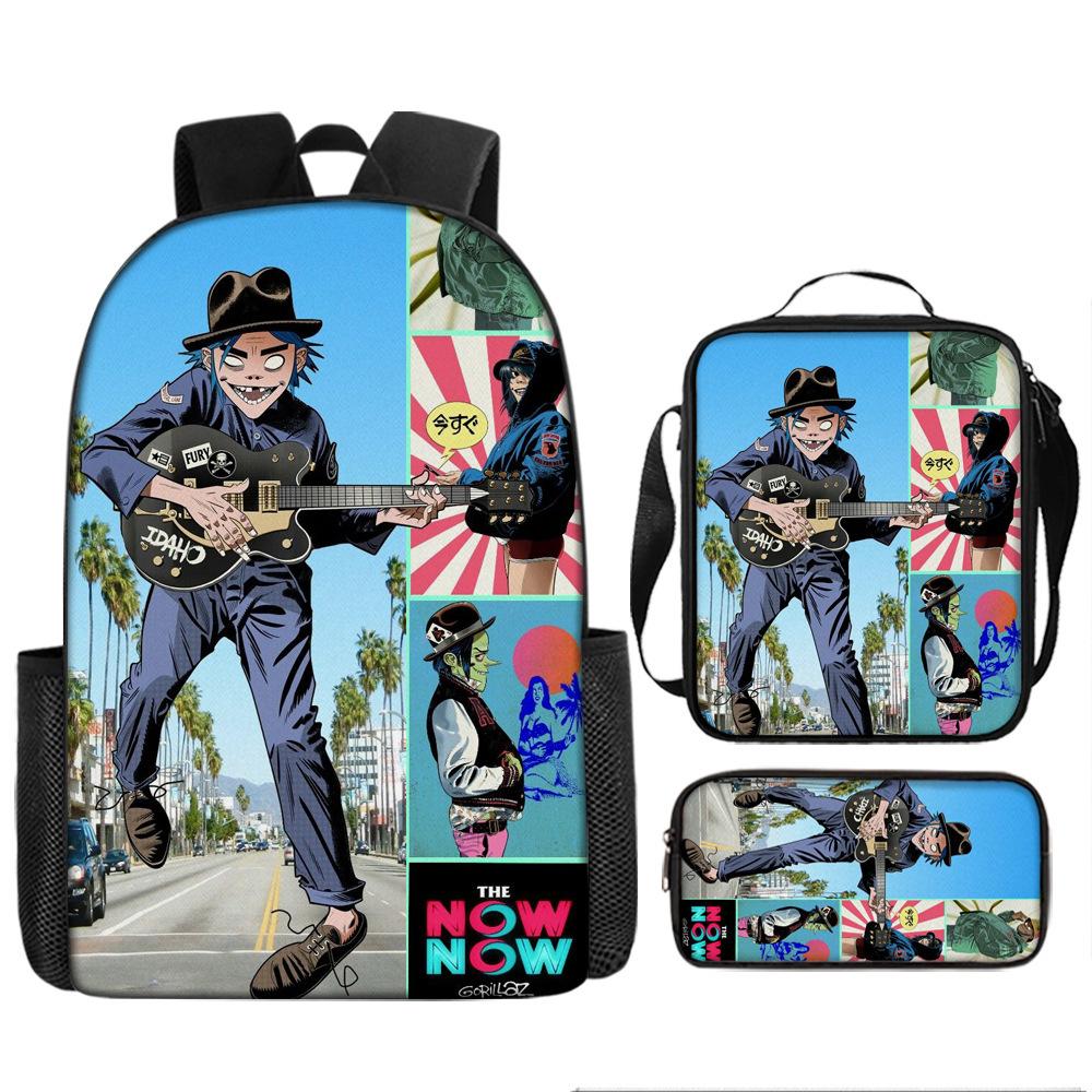 Hot selling British virtual band Gorillaz student backpack cartoon children's backpack shoulder bag pencil case three piece set