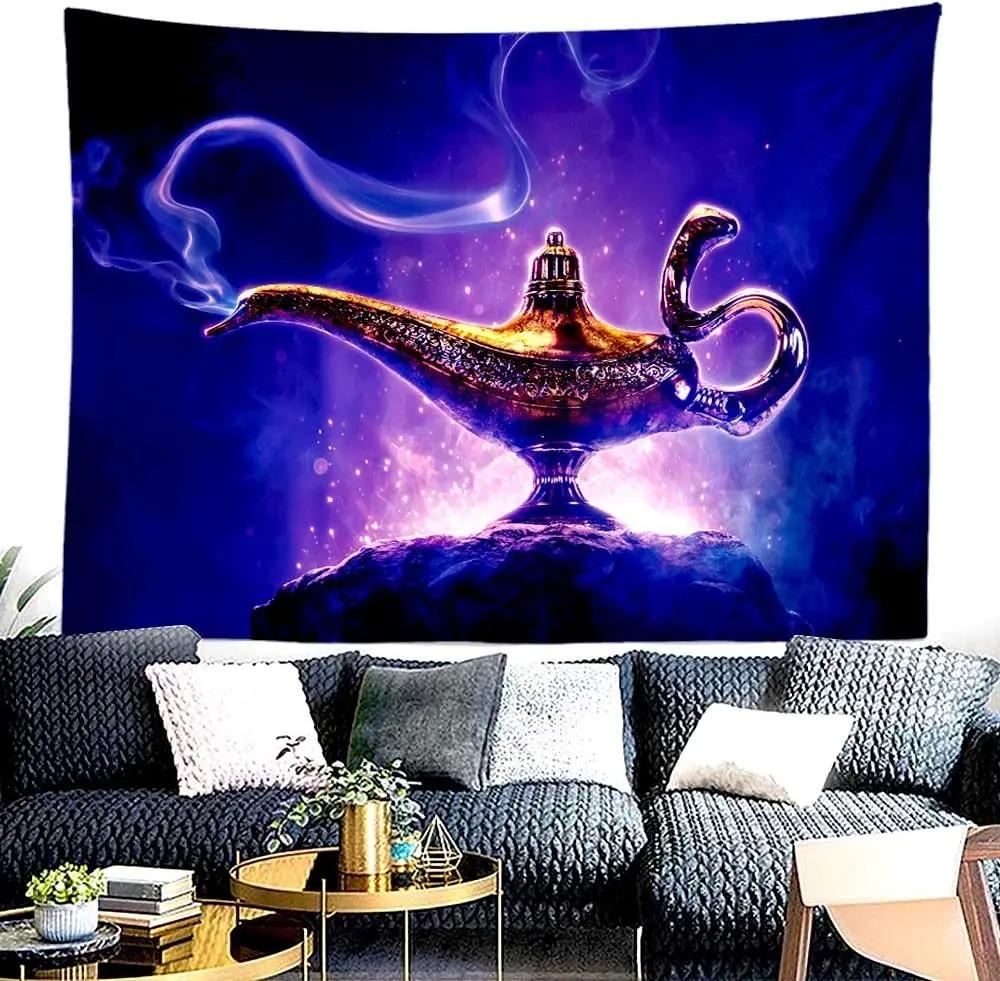 Aladdin Lamp Tapestry Arabian Magic Genie Wall Hanging Decor Indian Mandala Bohemian Hippie Trippy Large Tapestry for Bedroom 40x60cm