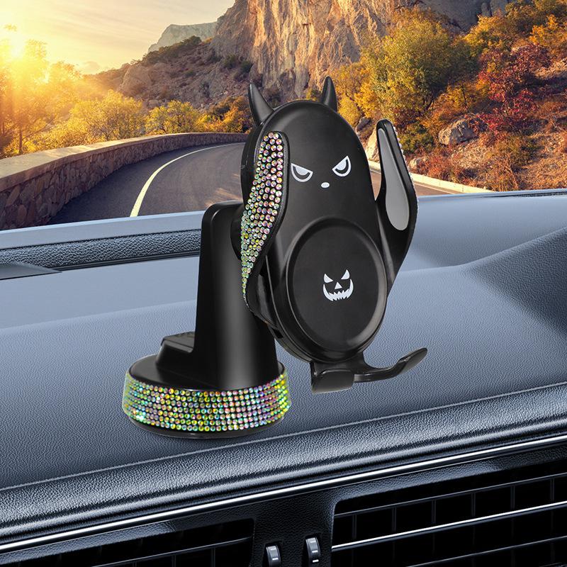 Diamond Crystal Gravity Car Cell Phone Holder Cute Smiling Face Auto Telphone Navigation Rotary Stand Car Accessories for Women