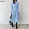 Lässiges, einfarbiges, langärmeliges Kleid mit Rundhalsausschnitt für Damen