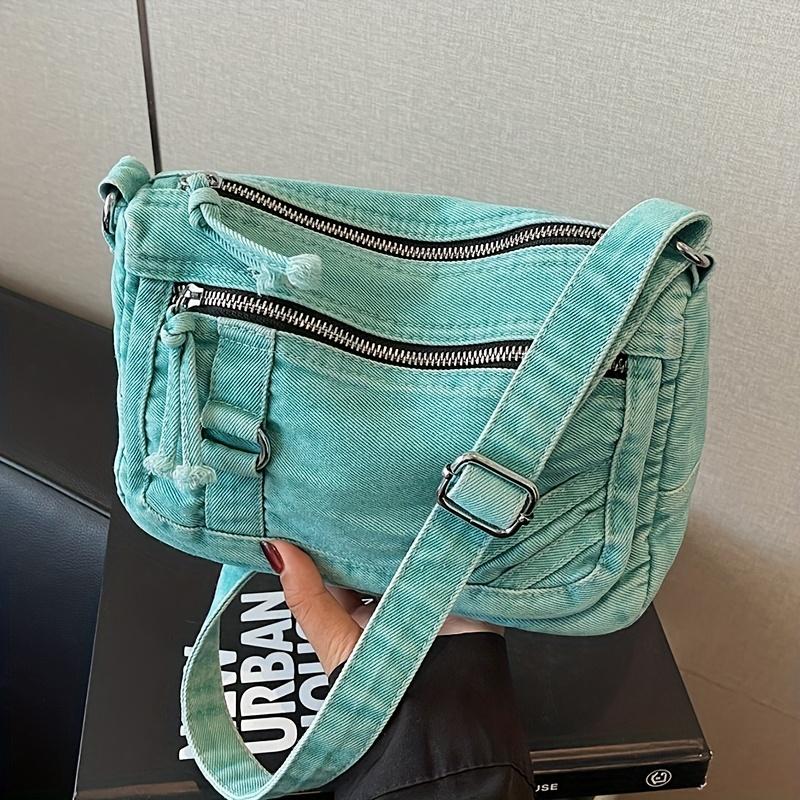 Retro Washed Denim Crossbody Bag for Women In Summer, Simple and Artistic Casual, Multi Pocket Single Shoulder Small Square Bag