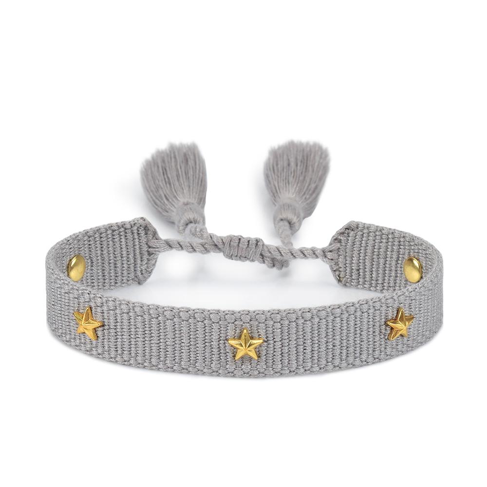 Rhinestone Embroidery Woven Bracelets Adjustable Rope Stackable Bangle For Women