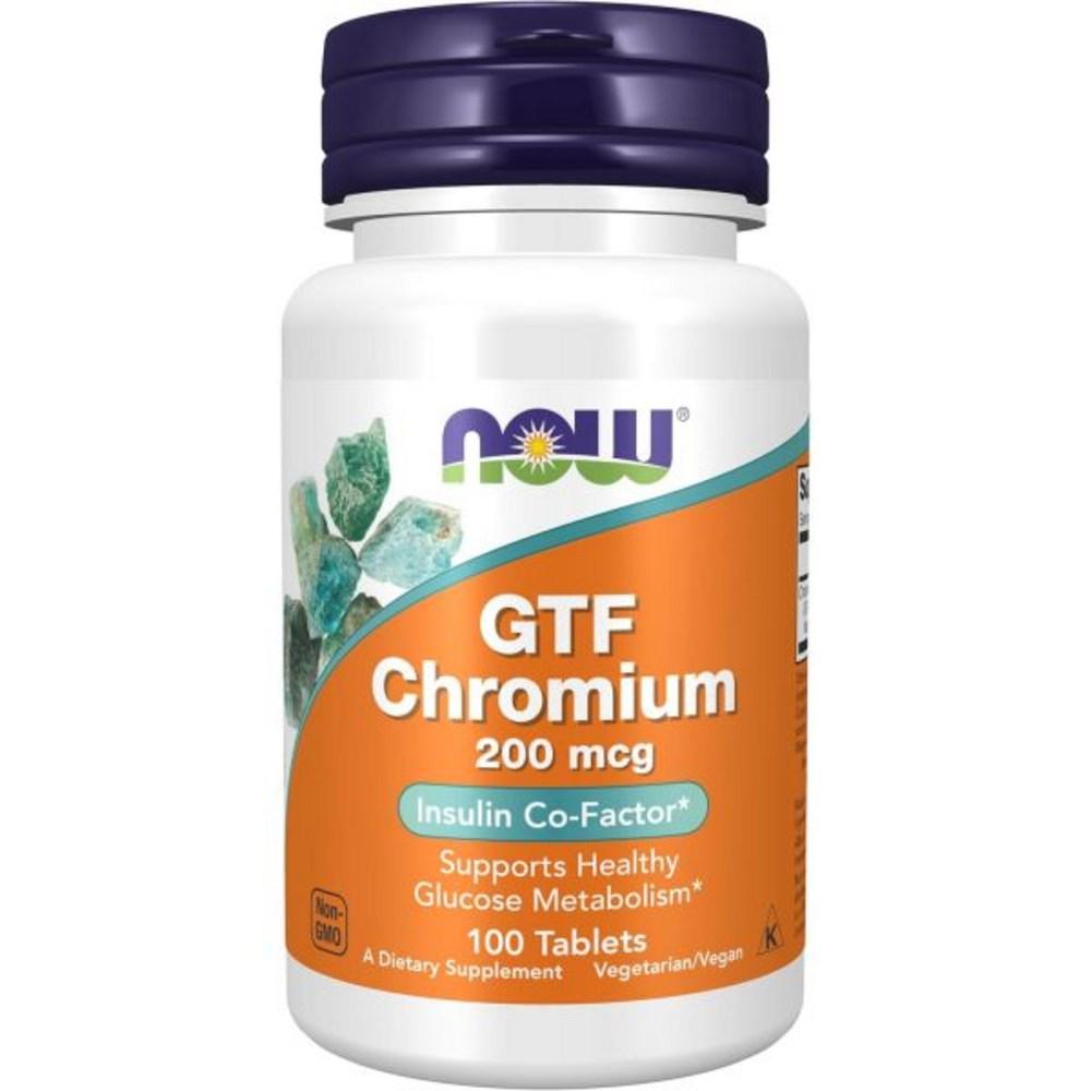 Now, Supplement GTF (Glucose Tolerance Factor) Chromium 200 Micrograms Insulin Cofactor 100 Tablets