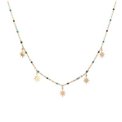 [Q5021] - Designer Steel Necklace 'Une Etoile Est Née' Golden Blue - 6x5 Mm