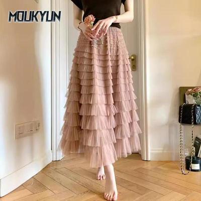 Tutu Kuchen Röcke Frauen Elegante Cascading Rüschen EINE Linie Lange Röcke Weibliche Casual Elastische Taille Party Spitze Rock Faldas
