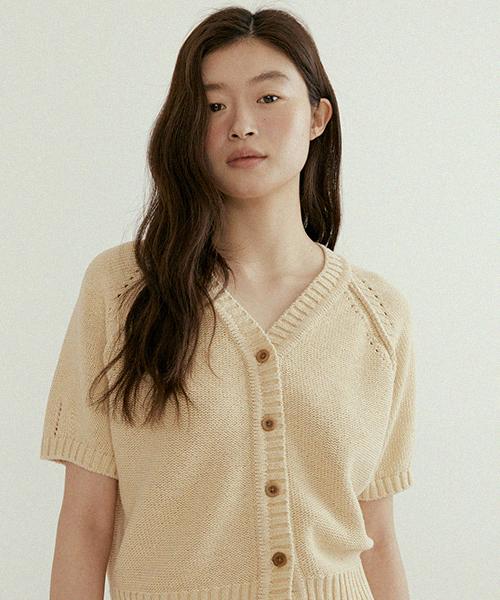 Lingseoul Hanji Blended V-Neck Knit-Beige