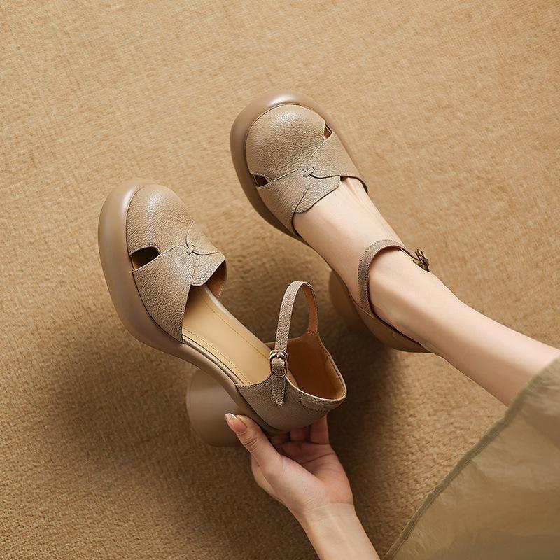 Sandale cu talpă groasă Pantofi cu toc gros tip cușcă de porc Vară cu toc înalt Impermeabil cu platformă Gol Pantofi romani