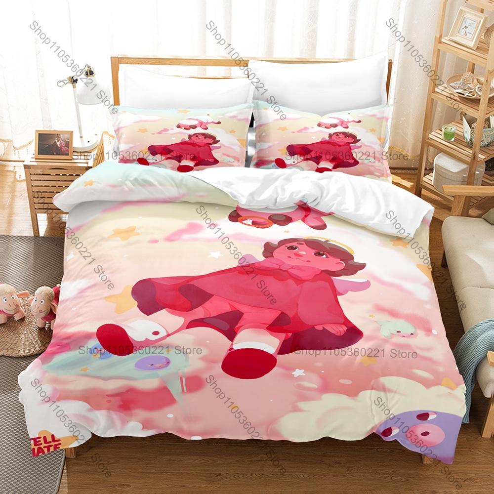 Coole skurrile Cartoon-Biene und Puppycat Charakter-Print Bettbezug + 2 Kissenbezüge Weiche Mikrofaser Kawaii Zimmer Bettwäsche