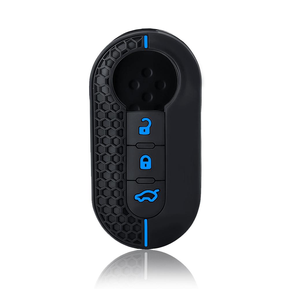 Silicone Car Key Fob Shell Cover for FIAT 500 500L 500X Abarth 3-Button Folding Key
