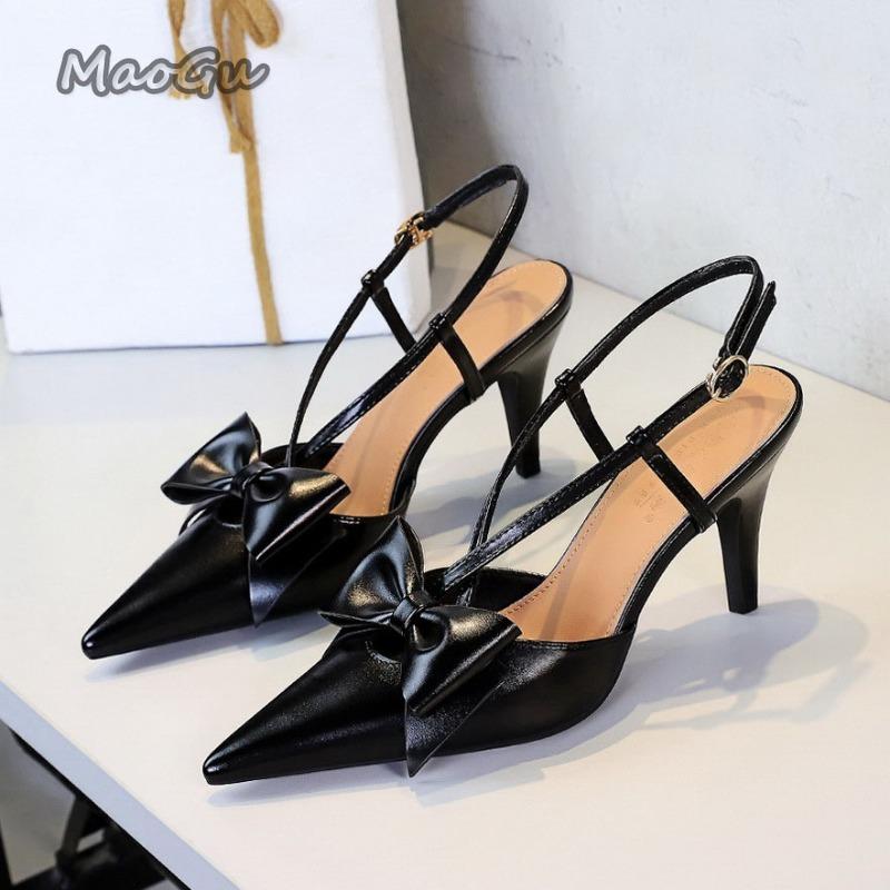 Fashion French Pointed Toe Elegant Women's Banquet Dress Shoes Leather Ankle Straps High Heel Pumps Zapatos De Mujer Heeled Sandals