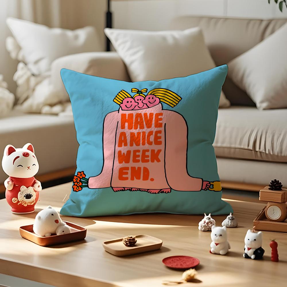 Flat Illustration Cushion Cover Anti-dustmite Pillowcase Invisible Zipper Silky Short Plush Sofa Cushion Cover