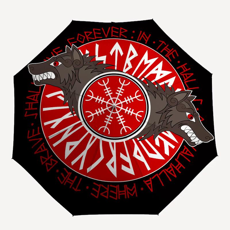 Viking Norse Rune Umbrella, Cute Umbrella with Cute Design, Portable 3-Fold Compact Umbrella for Men & Women, Valentine's Day Mother's Day Gift S505