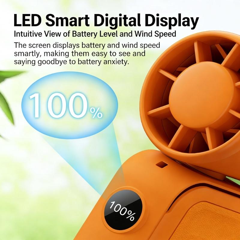 Portable Handheld Fan 5 Speed Mini Cooling Desk Fan Quiet Handheld Fan with Digital Display USB Rechargeable Table Fan