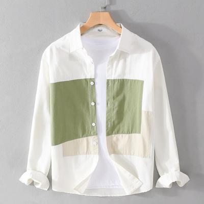 Korean Style Long Sleeve Men Shirt Lapel Collar Stitching Design Shirts Youth Pure Cotton Casual Shirt Comfortabl Men Tops Slim Fit