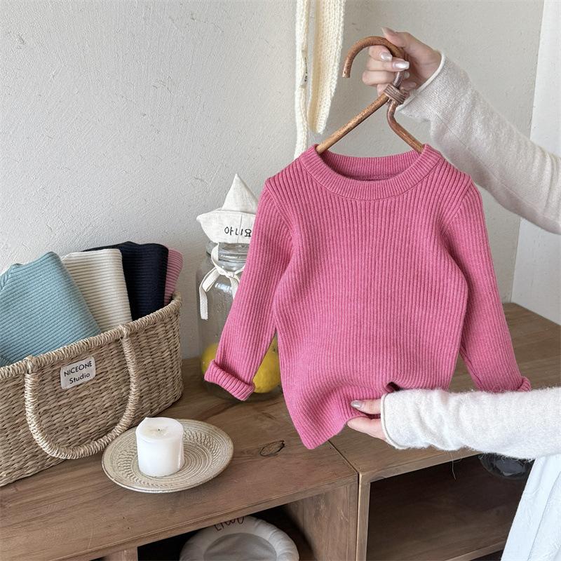Klučičí a dívčí pletené svetry, univerzální strečové svetry pro dětské oblečení s dlouhým rukávem, jednobarevné, žebrované dětské svetry