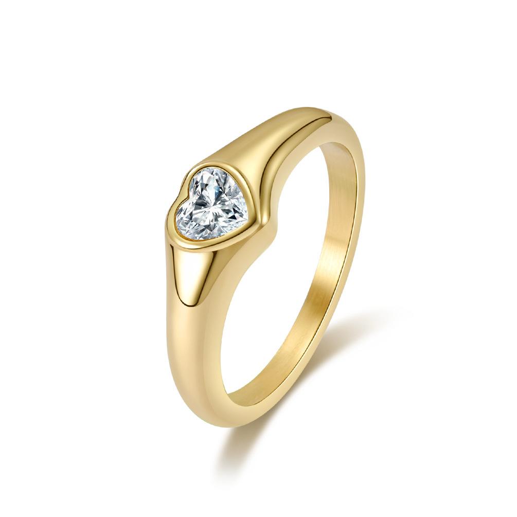 European and American Cold and Simple Style Titanium Steel Heart Shaped Diamond Ring Feminine Temperament
