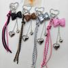 New Leather Heart Pendant Bag Keychain with Braided Rope and Bow Design