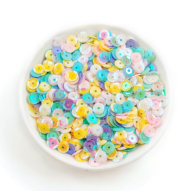 6MM Round Curved PVC Sequins with Middle Hole and Hexagonal Beads for Sewing