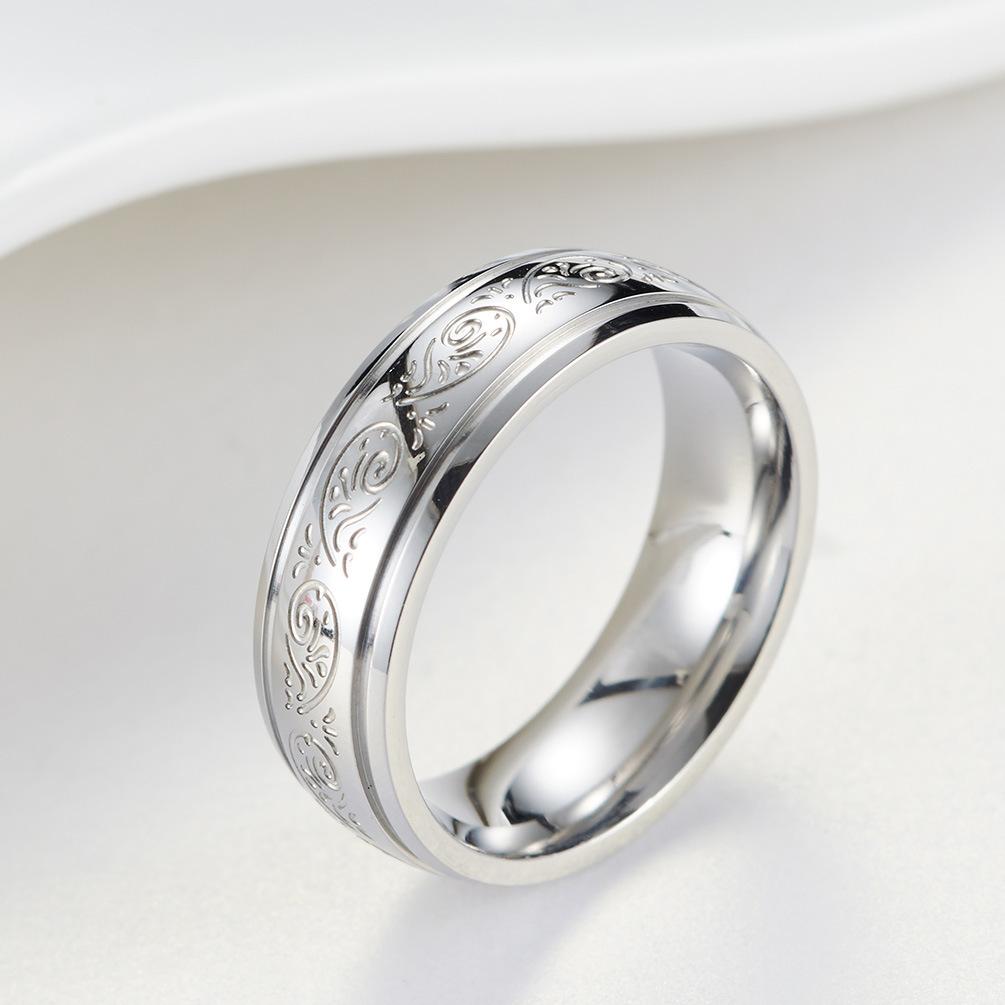 Minimally Patterned Titanium Steel Wedding Engagement Ring Couple Pairing Ring Bracelet