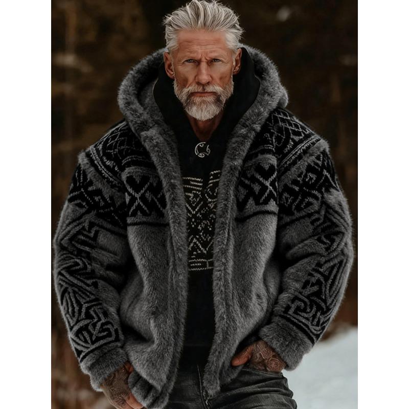 Men S Flannel Hooded Zip Up Sweatshirt 3d Print Winter Warm
