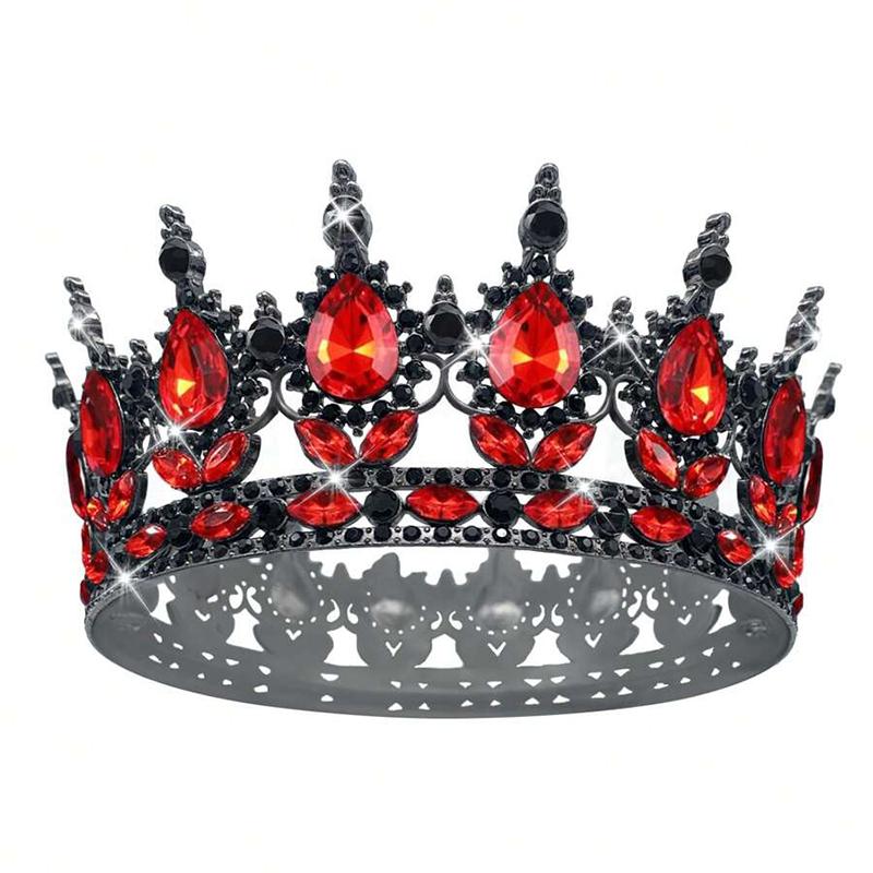 Luxury Color Baroque Queen Crown Colorful Sparkly Rhinestone Wedding Crown Bride Princess Full Round Tiaras Headband Headpieces