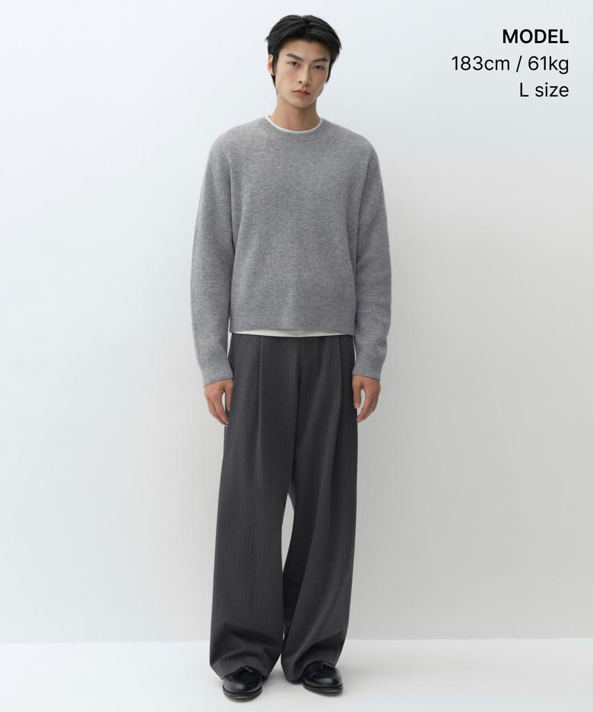 MUSINSA STANDARD [Victoria Wool] Minimal Ribbed Crop Knit [Melange Light Grey]