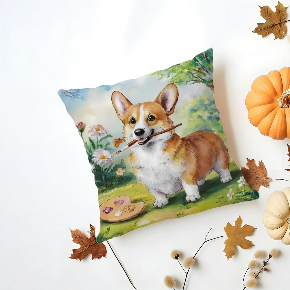 PPembroke Welsh Corgi Cushion Cover Washable Linen Pillowcase Soft  for Daily Sofa Bed Home Room Decor