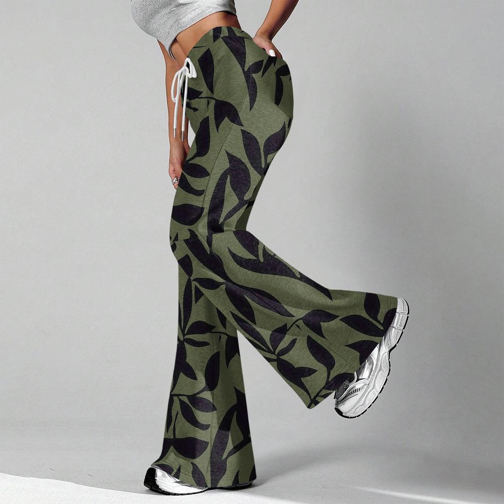 Damenmode Lockerer Kordelzug in der Taille Geblümter Druck Lässige Sporthose Lässige Schlaghose