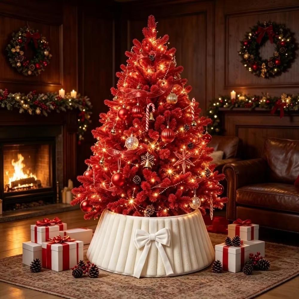 Folding Velvet Christmas Tree Collar Strip Design Xmas Tree Surround Cover  Indoor