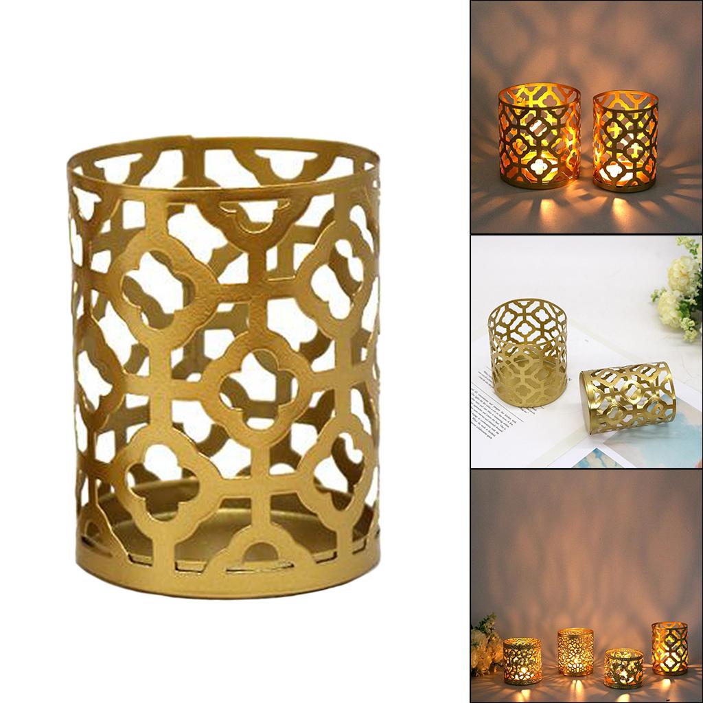 Golden Iron Hollow Candle Holder Creative Floral Carved Candlestick Stand Tabletop Decorative Home Decor