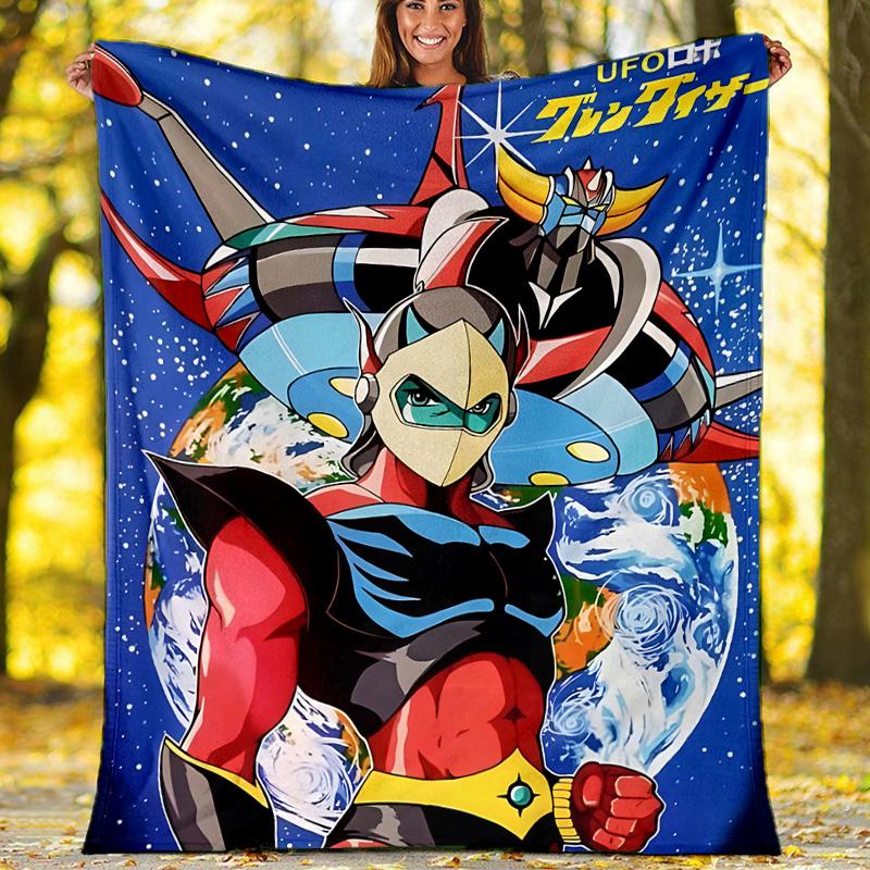 1pc UFO Robot Grendizer7 Theme Blanket - Digital Print, Polyester, Cozy for All Seasons, Perfect for Outdoor, Camping, and Travel