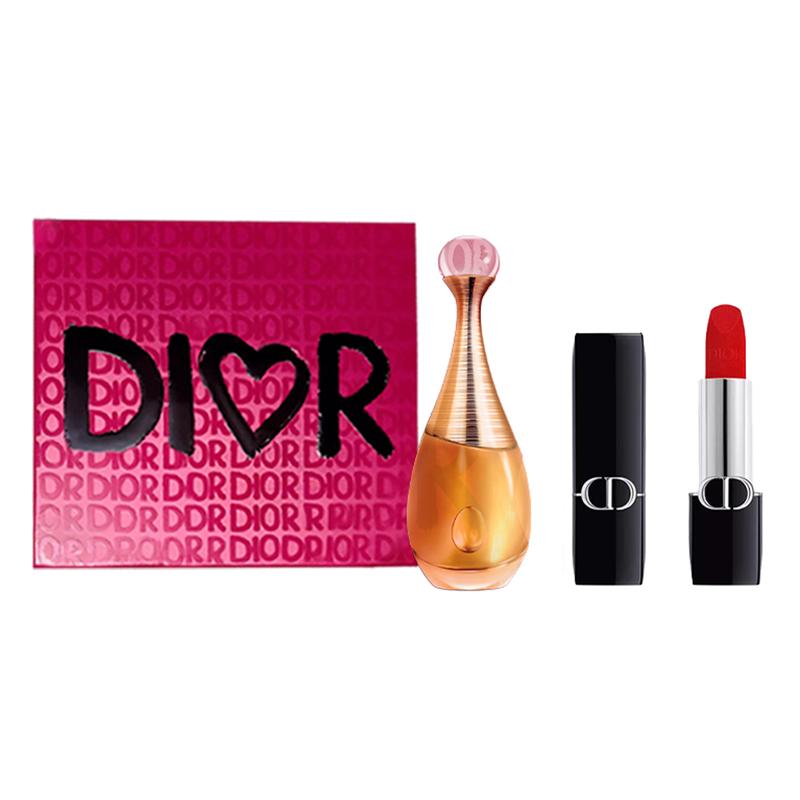 

DIOR Perfume Intense Blue Gold Lipstick True Intense Fragrance Set Pink and Black Modern Limited Gift Box Floral Fragrance EDP Peach Jasmine Tuberose чёрный