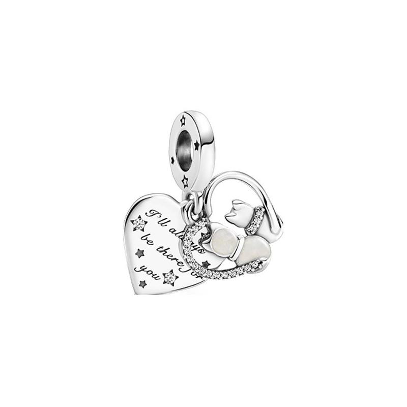 Pandora Cat and Love 925 Silver Pendant Unisex Couple Style 799546C01 серебряный