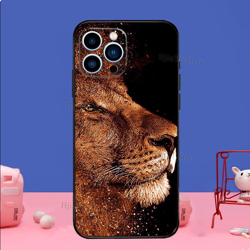 Lion Animal Case For iPhone 16 15 13 11 12 14 Pro Max XS XR X Plus 13 mini Soft Cover Fundas Capa Shell