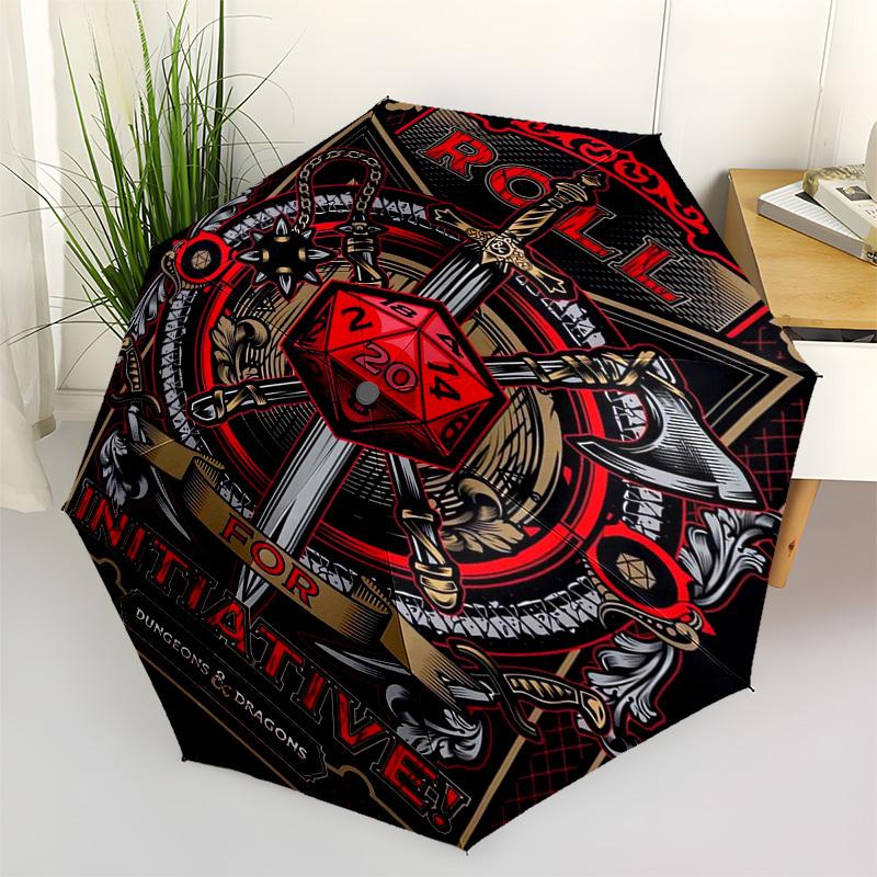Dungeons & Dragons, Initiative Roll Themed Automatic Opening and Closing Umbrella, Compact Travel Umbrella, Lightweight and Portable, Suitab