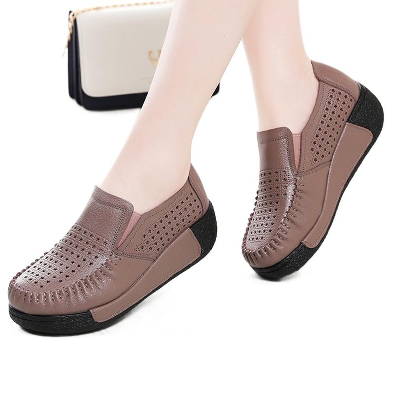 Frauen Wohnungen Bequeme Halbschuhe Schuhe Frau Atmungsaktive Leder Aushöhlen Turnschuhe Frauen Mode Schwarz Weiche Casual Schuhe Weibliche