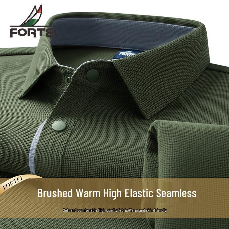 Futing Men s Brushed Waffle High-Elastic Long-Sleeve Polo Shirt XL (52)